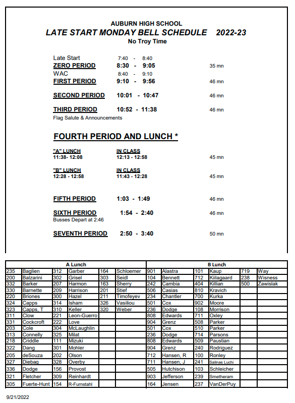 Late Start Bell Schedule